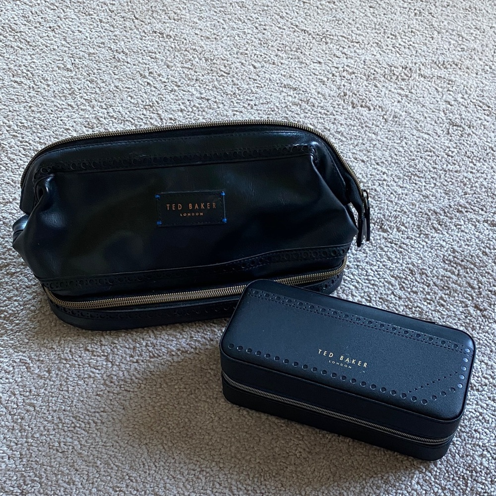 Ted Baker Black Toiletry Bag Set. With travel watch box. In excellent condition